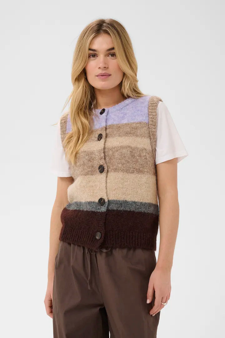 Seraphina Knit Vest, Chocolate Lilac Multi Stripe