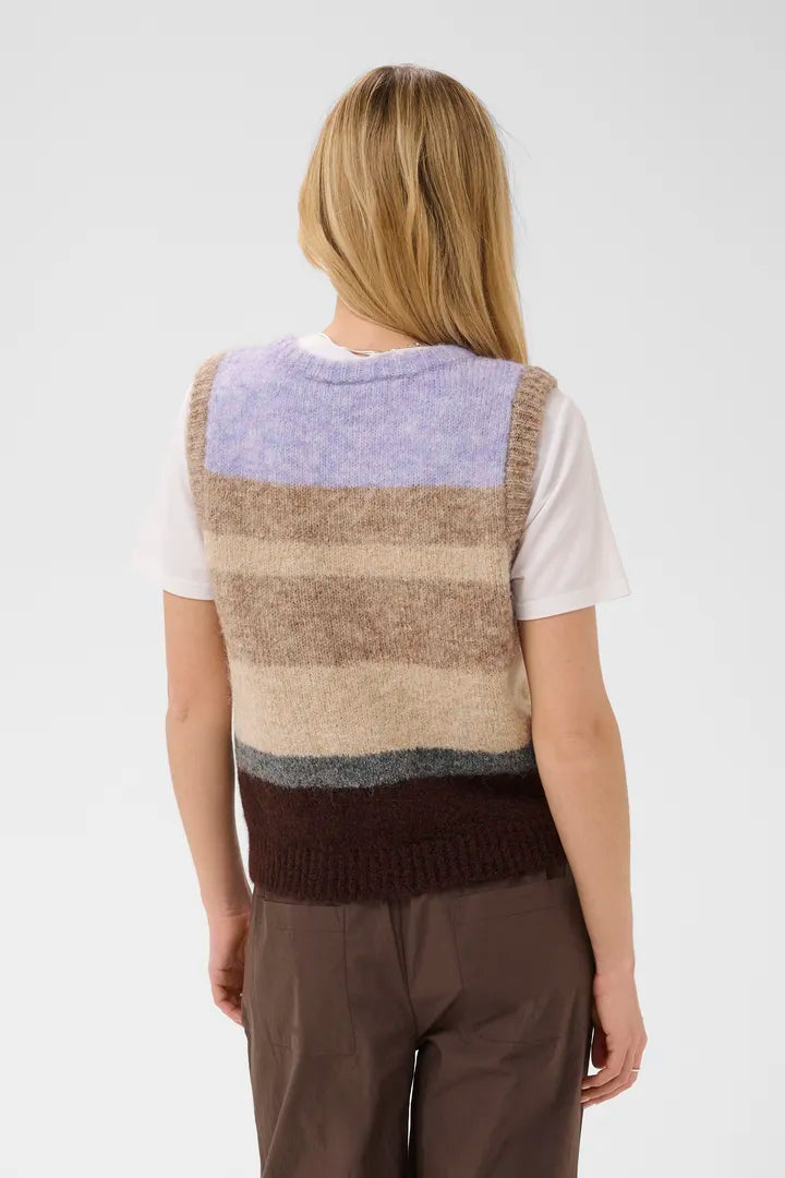 Seraphina Knit Vest, Chocolate Lilac Multi Stripe