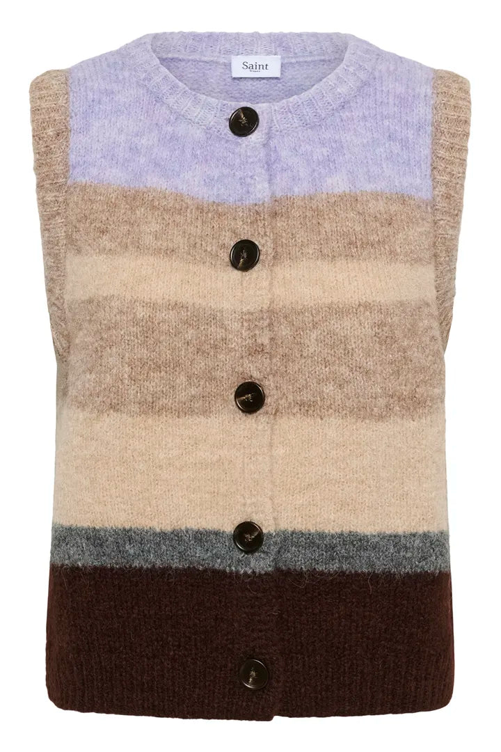 Seraphina Knit Vest, Chocolate Lilac Multi Stripe