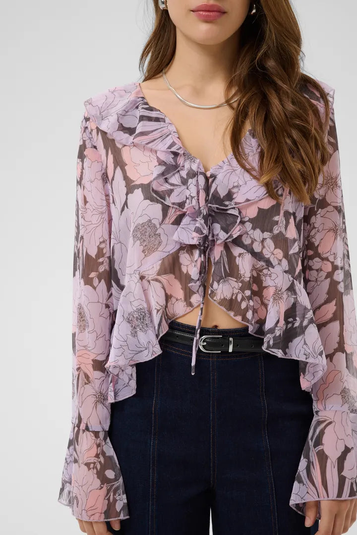 Solange Blouse, Misty Lilac Garden Flowers