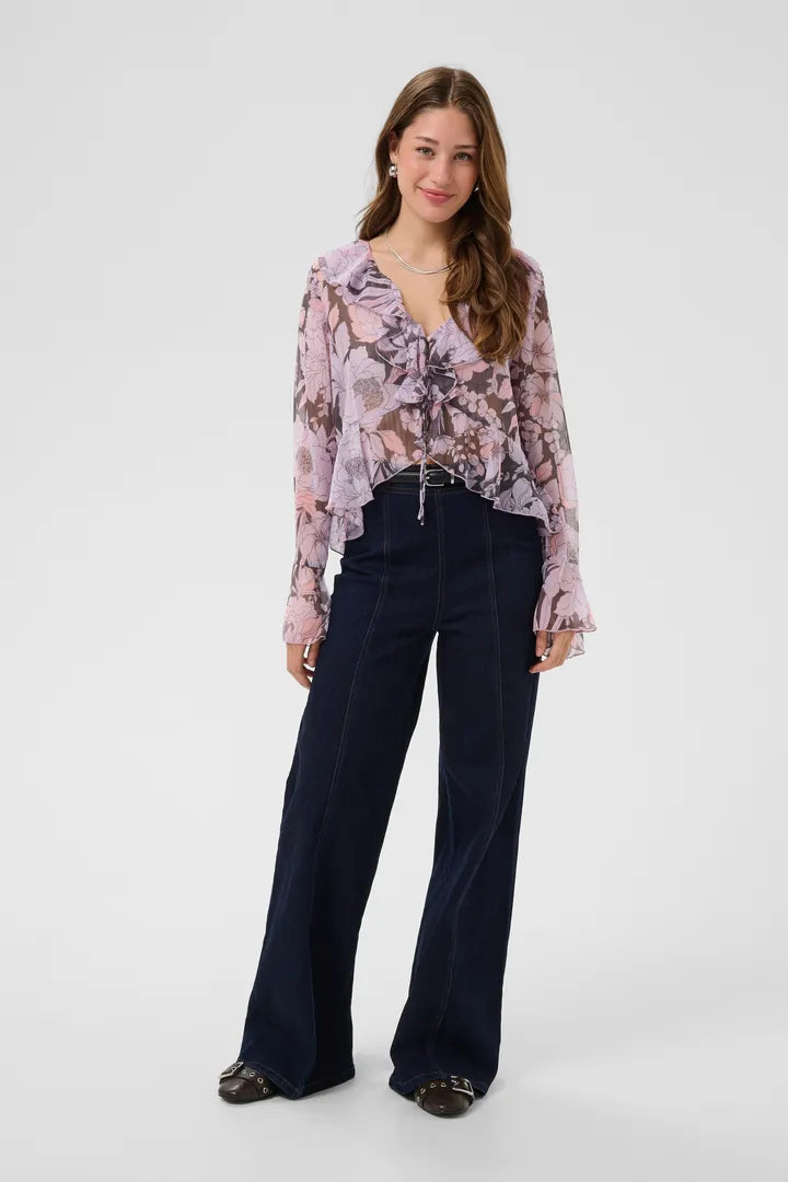 Solange Blouse, Misty Lilac Garden Flowers