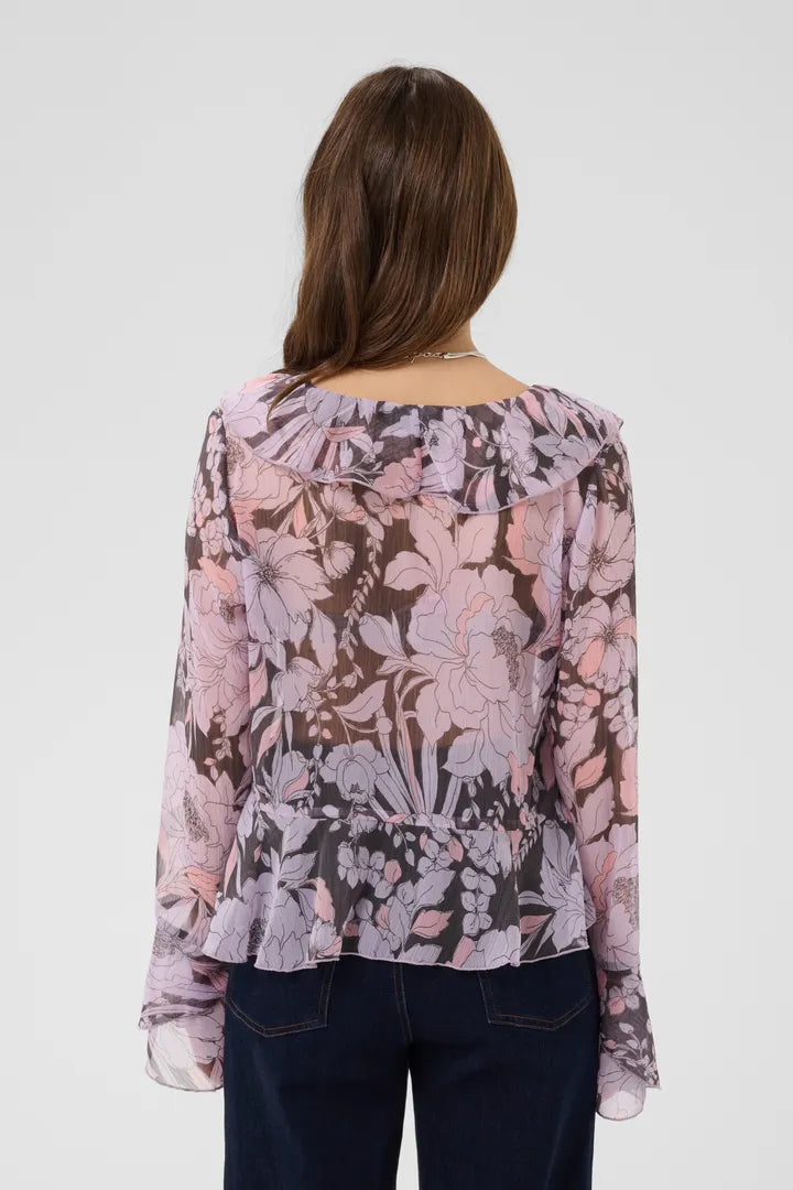 Solange Blouse, Misty Lilac Garden Flowers