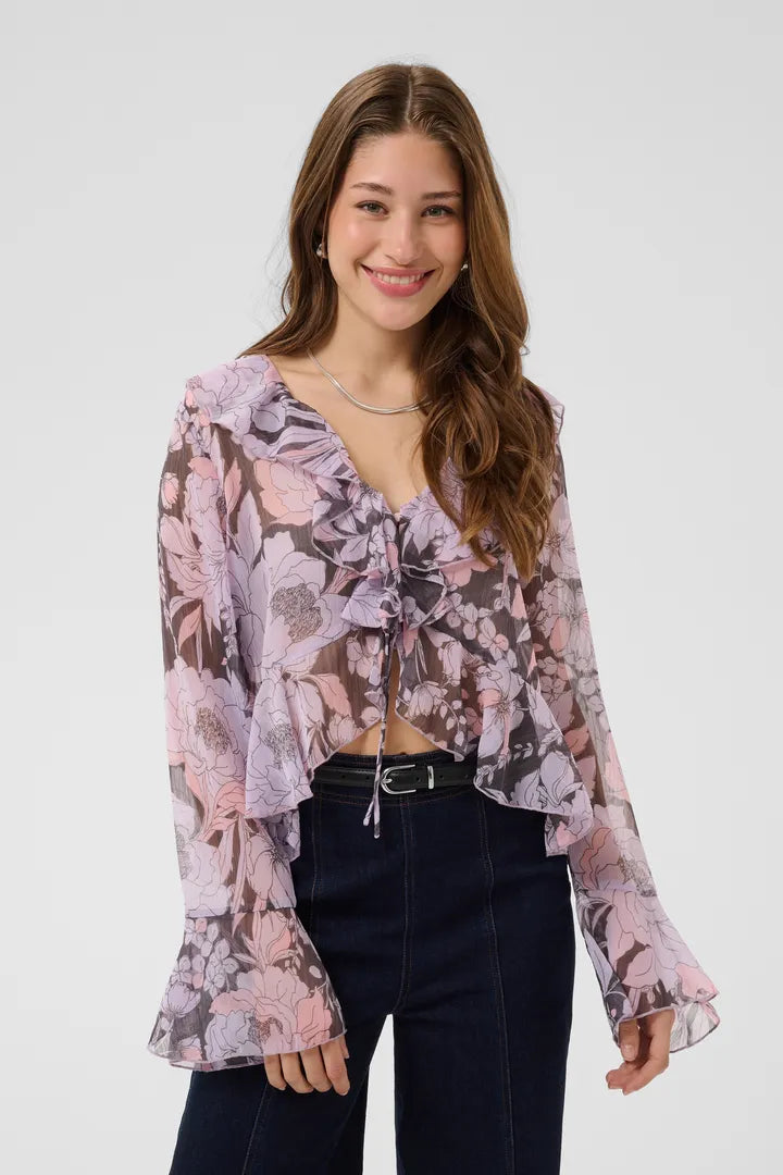 Solange Blouse, Misty Lilac Garden Flowers