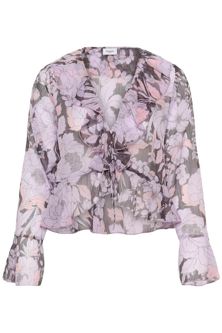 Solange Blouse, Misty Lilac Garden Flowers