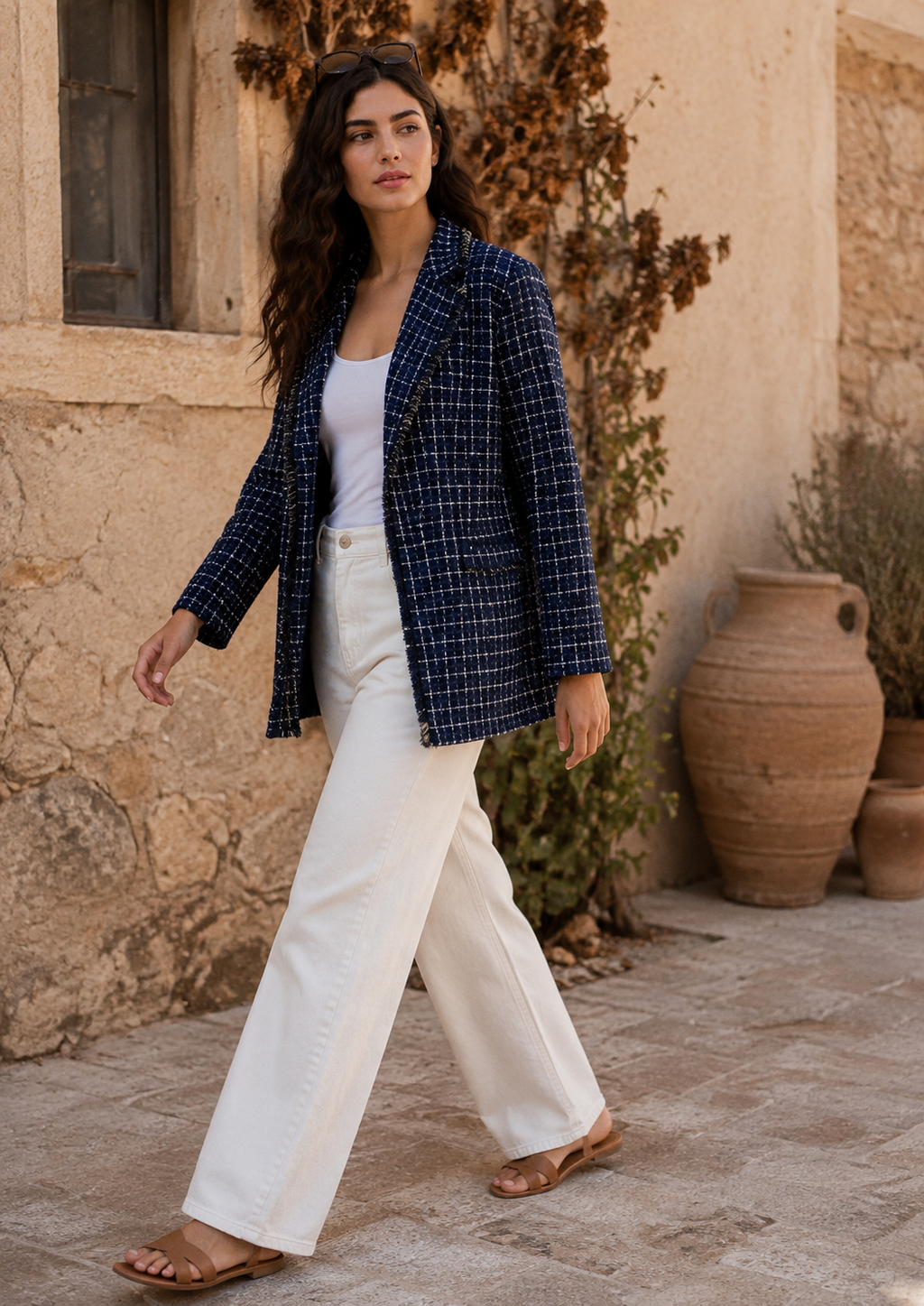 Aine Bouclé Tweed Jacket, Navy