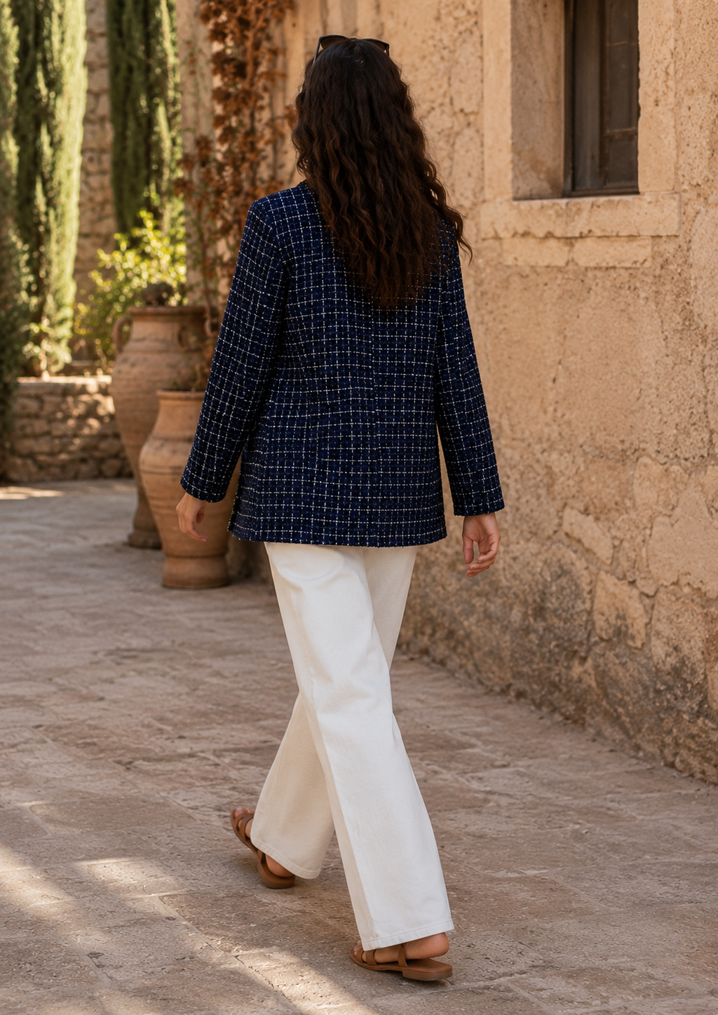 Aine Bouclé Tweed Jacket, Navy