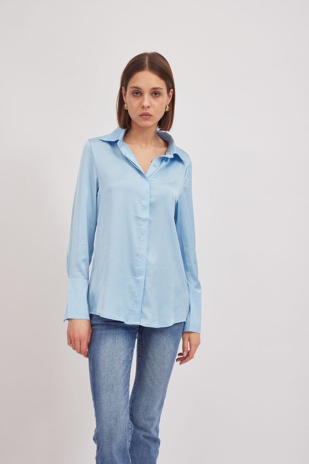 Alexis Satin Shirt, Blue