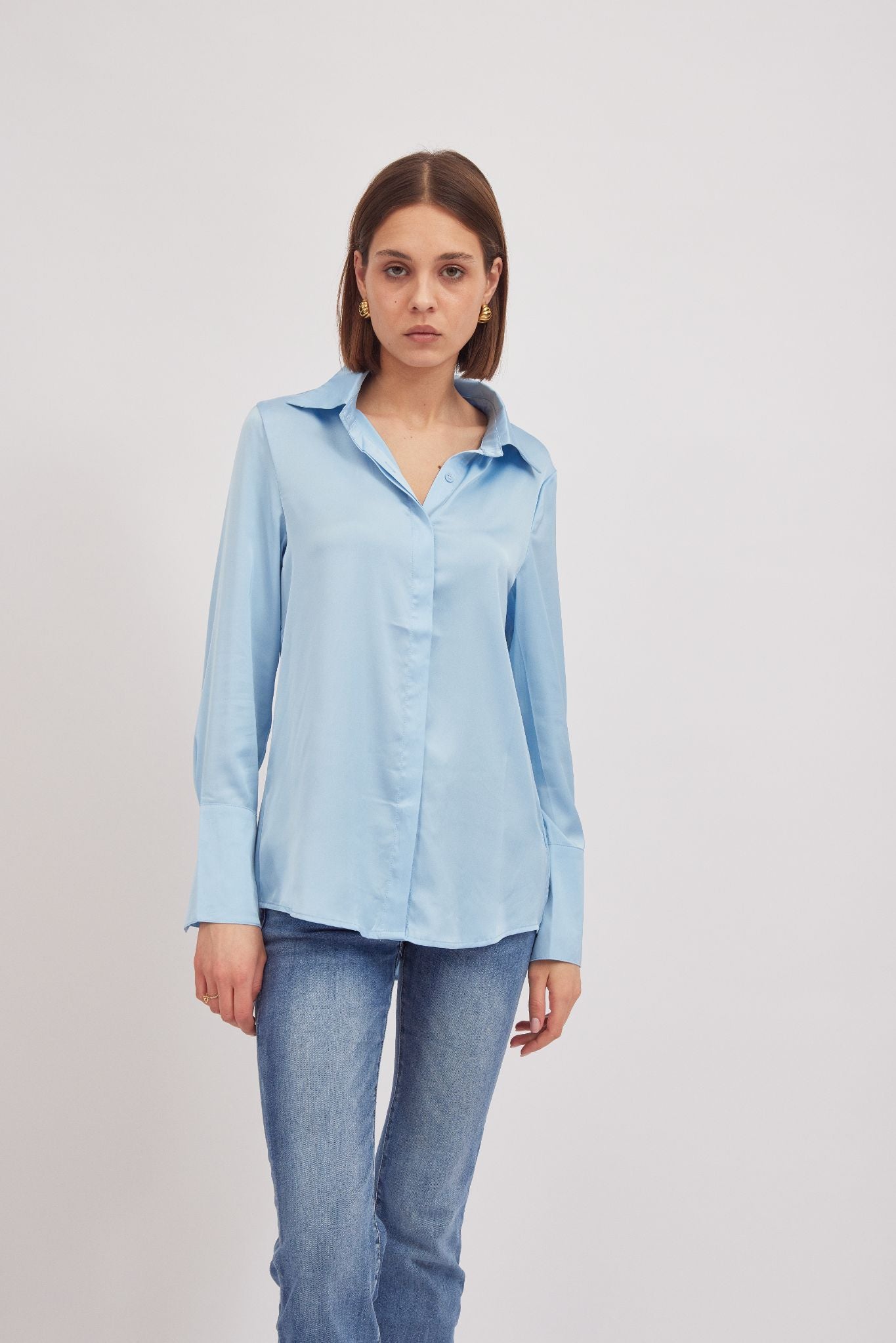 Alexis Satin Shirt, Blue