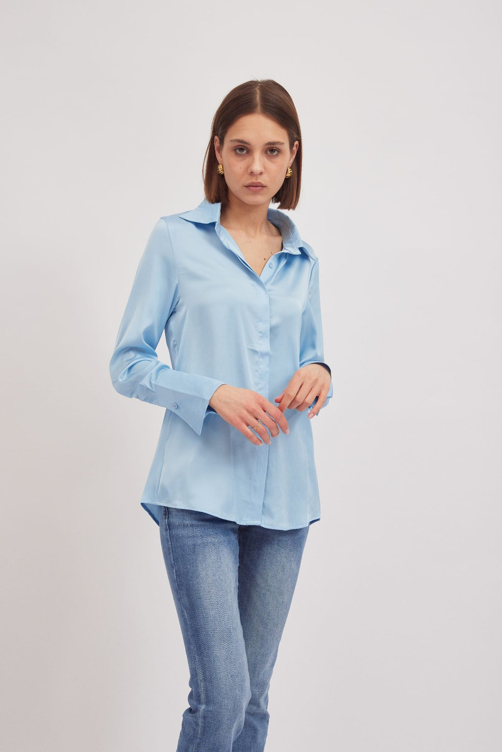 Alexis Satin Shirt, Blue