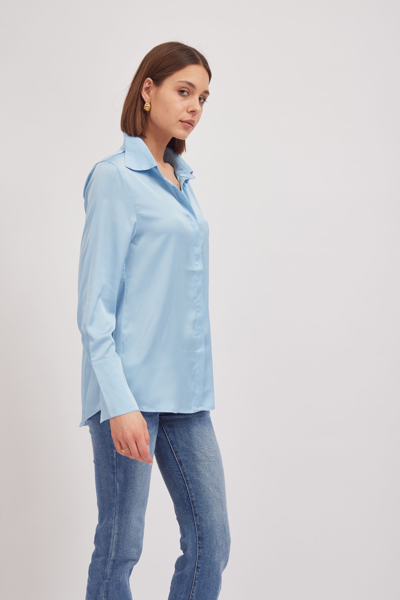 Alexis Satin Shirt, Blue