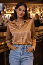 Alexis Satin Shirt, Caramel