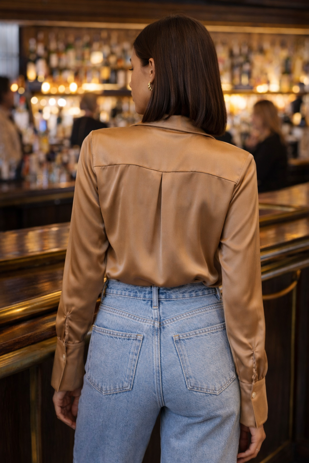 Alexis Satin Shirt, Caramel