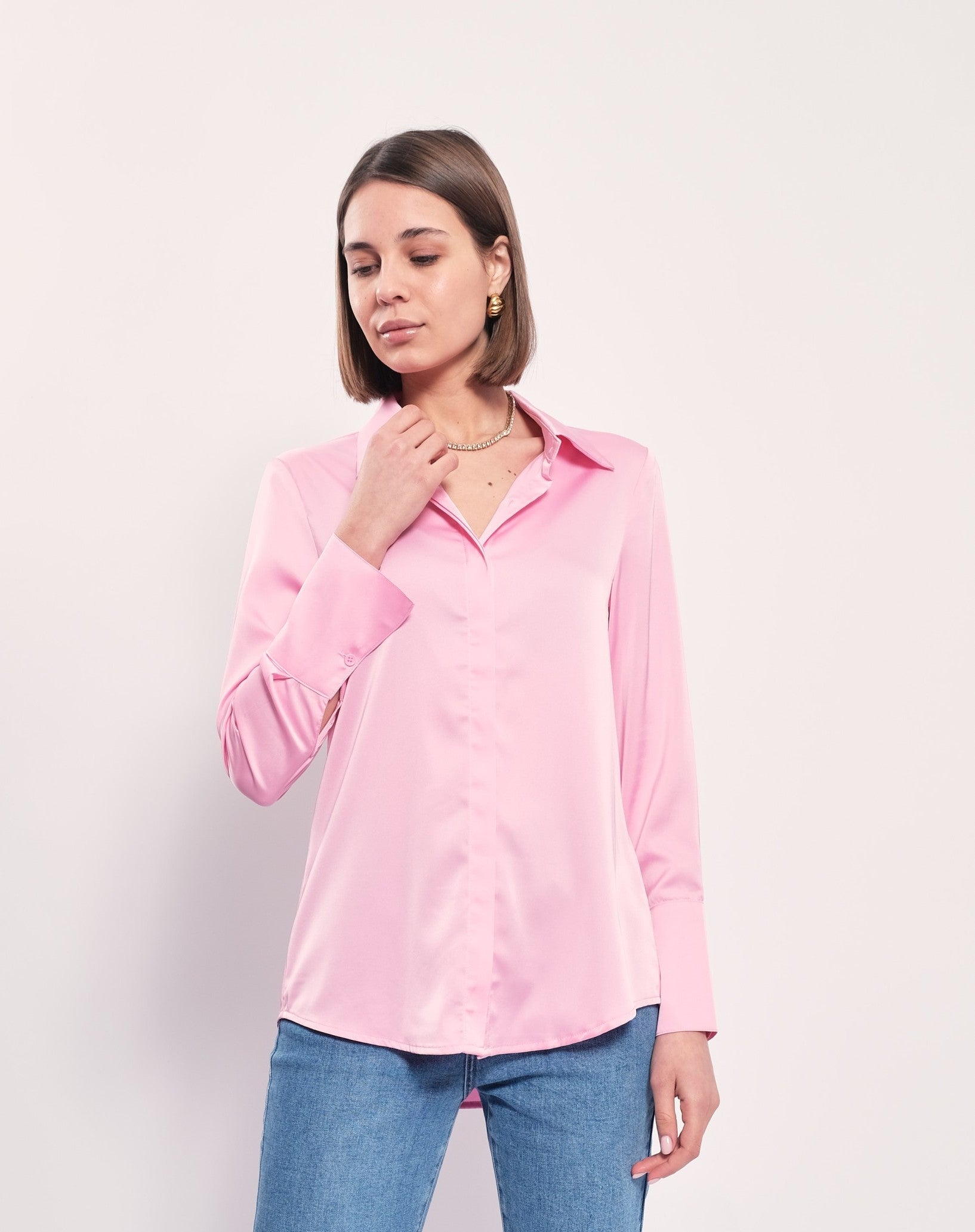 Alexis Satin Shirt, Pink