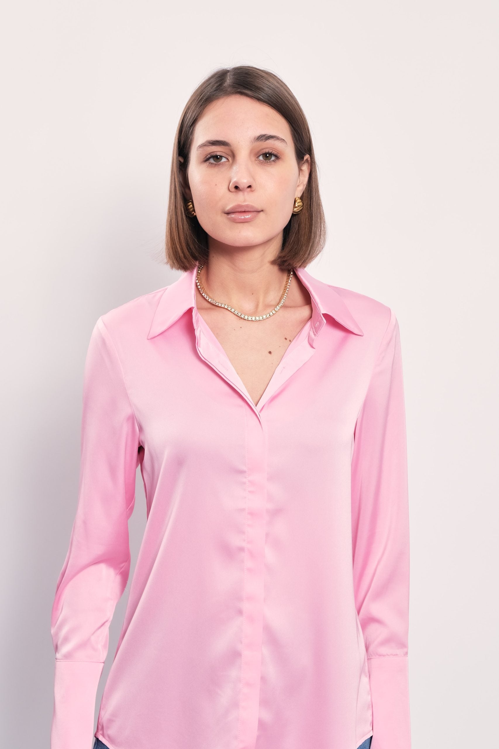 Alexis Satin Shirt, Pink