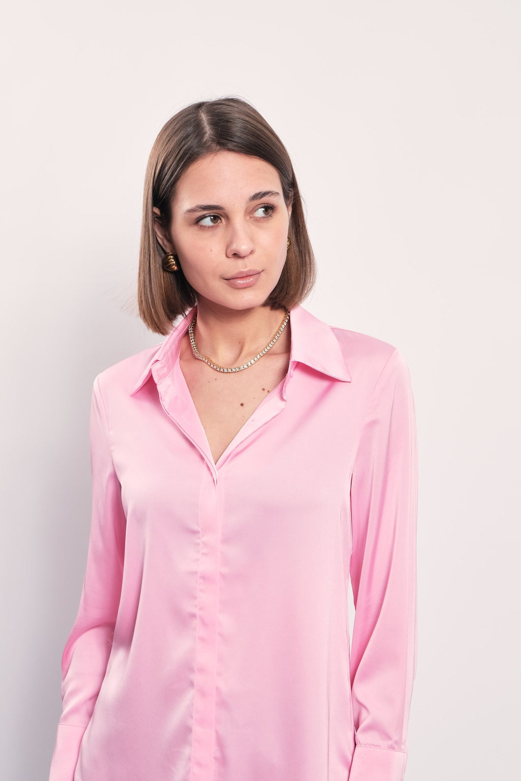 Alexis Satin Shirt, Pink