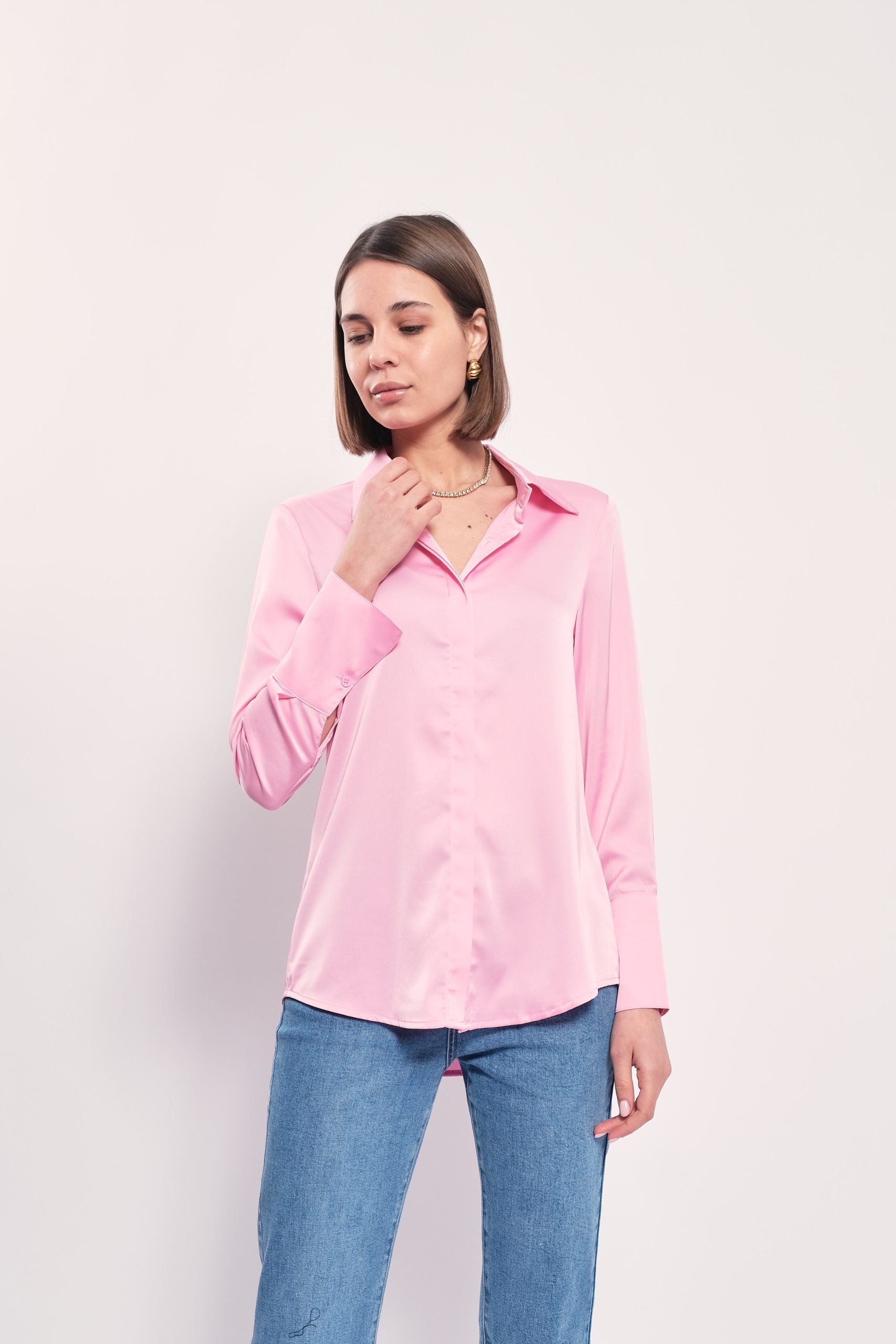 Alexis Satin Shirt, Pink