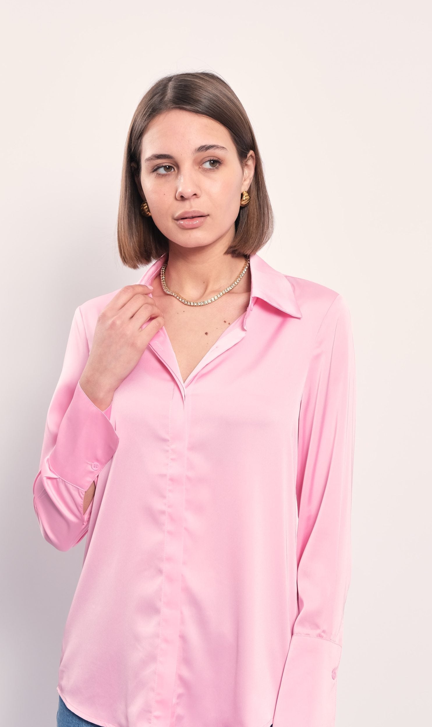 Alexis Satin Shirt, Pink