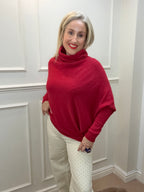 Roll-Neck Asymmetric Knit, Claret