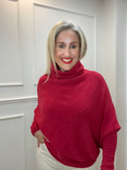 Roll-Neck Asymmetric Knit, Claret