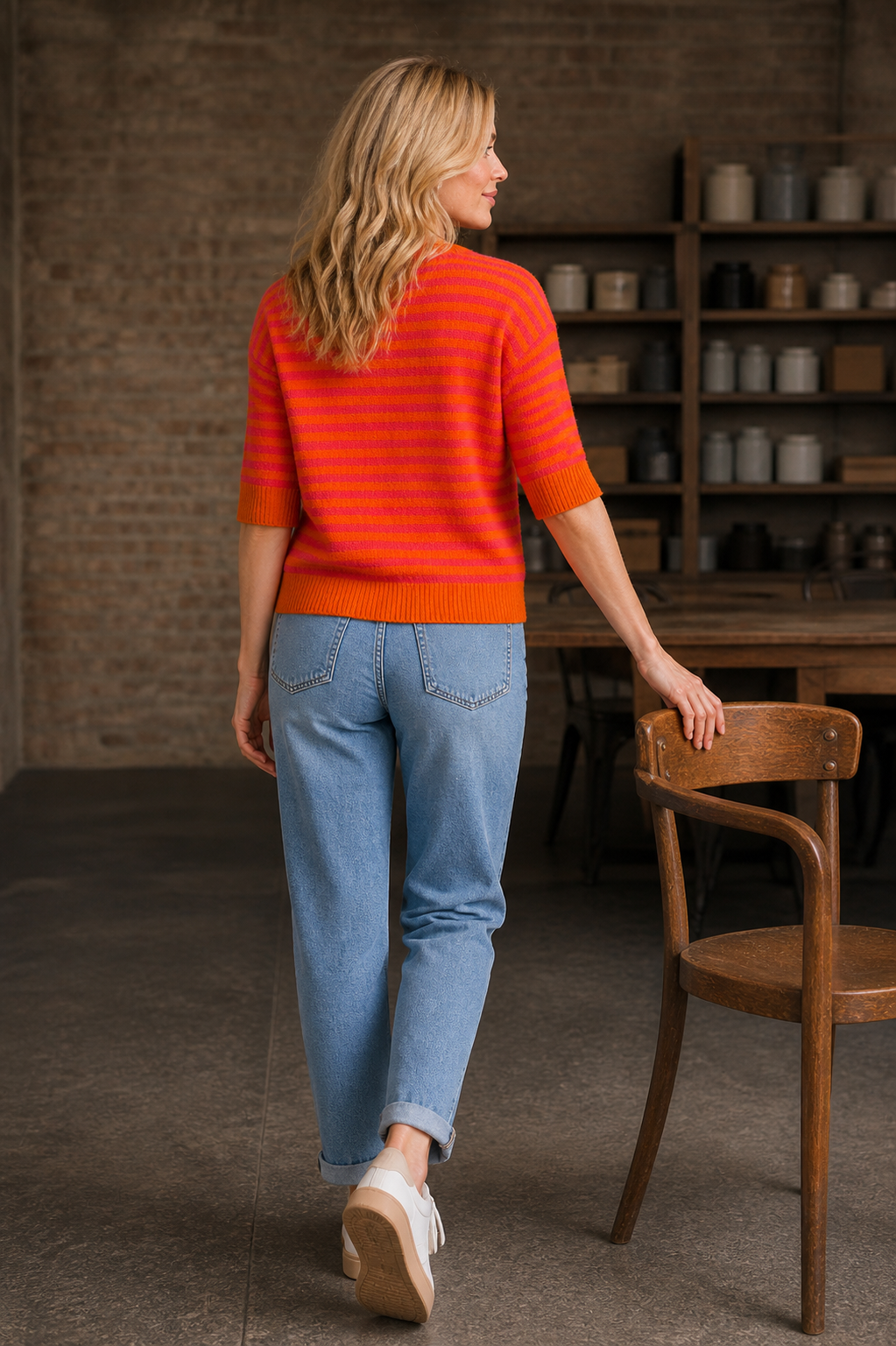 Brodie Bracelet-Sleeved Cardigan, Fuchsia & Orange Stripe
