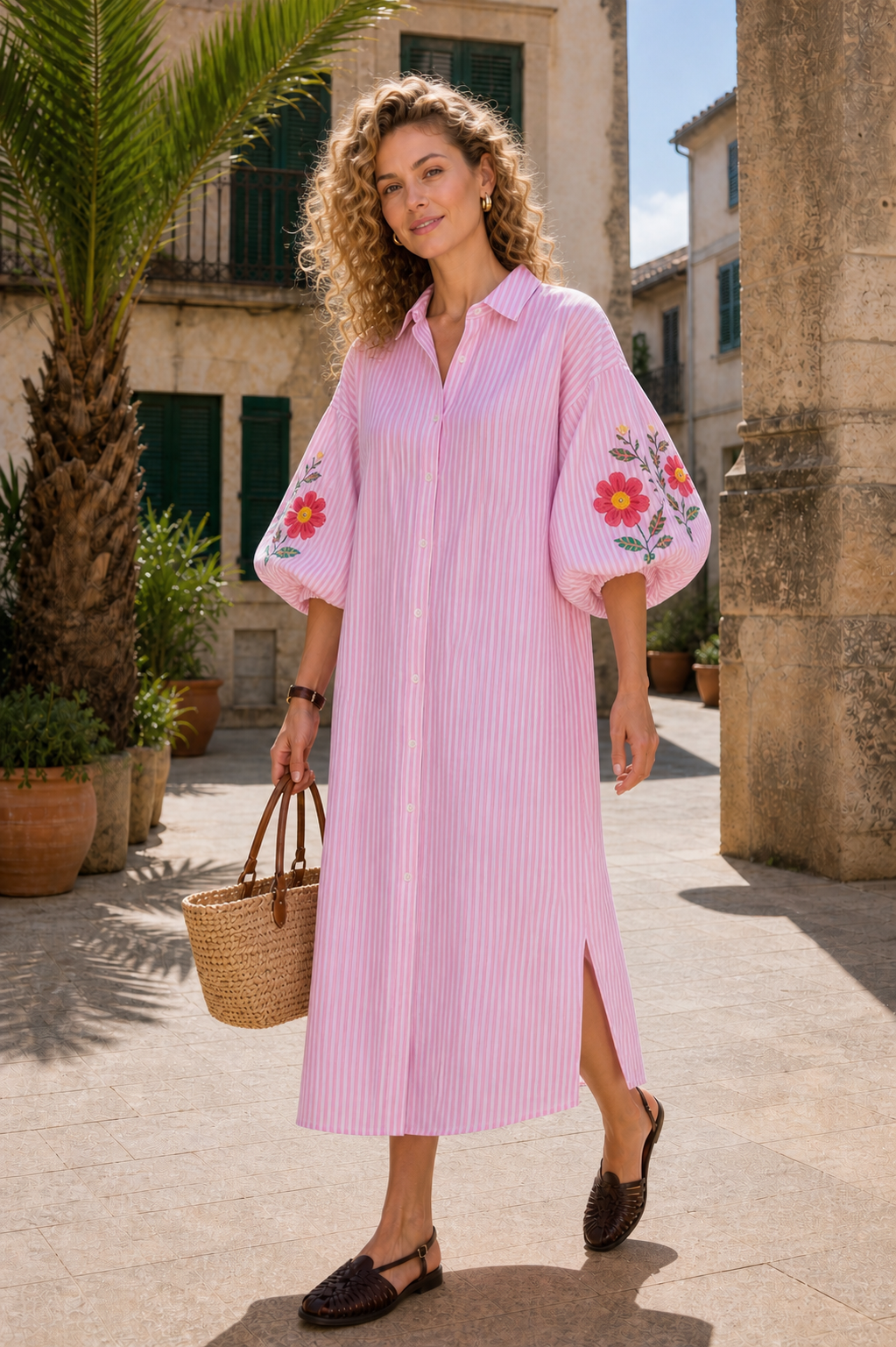 Casey Maxi Shirt Dress, Pink Stripe