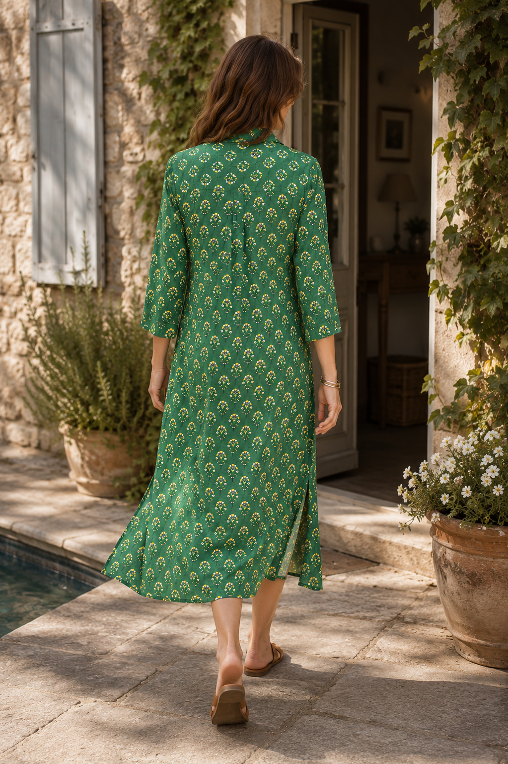 Charlie Cotton Shirtdress, Forest Green