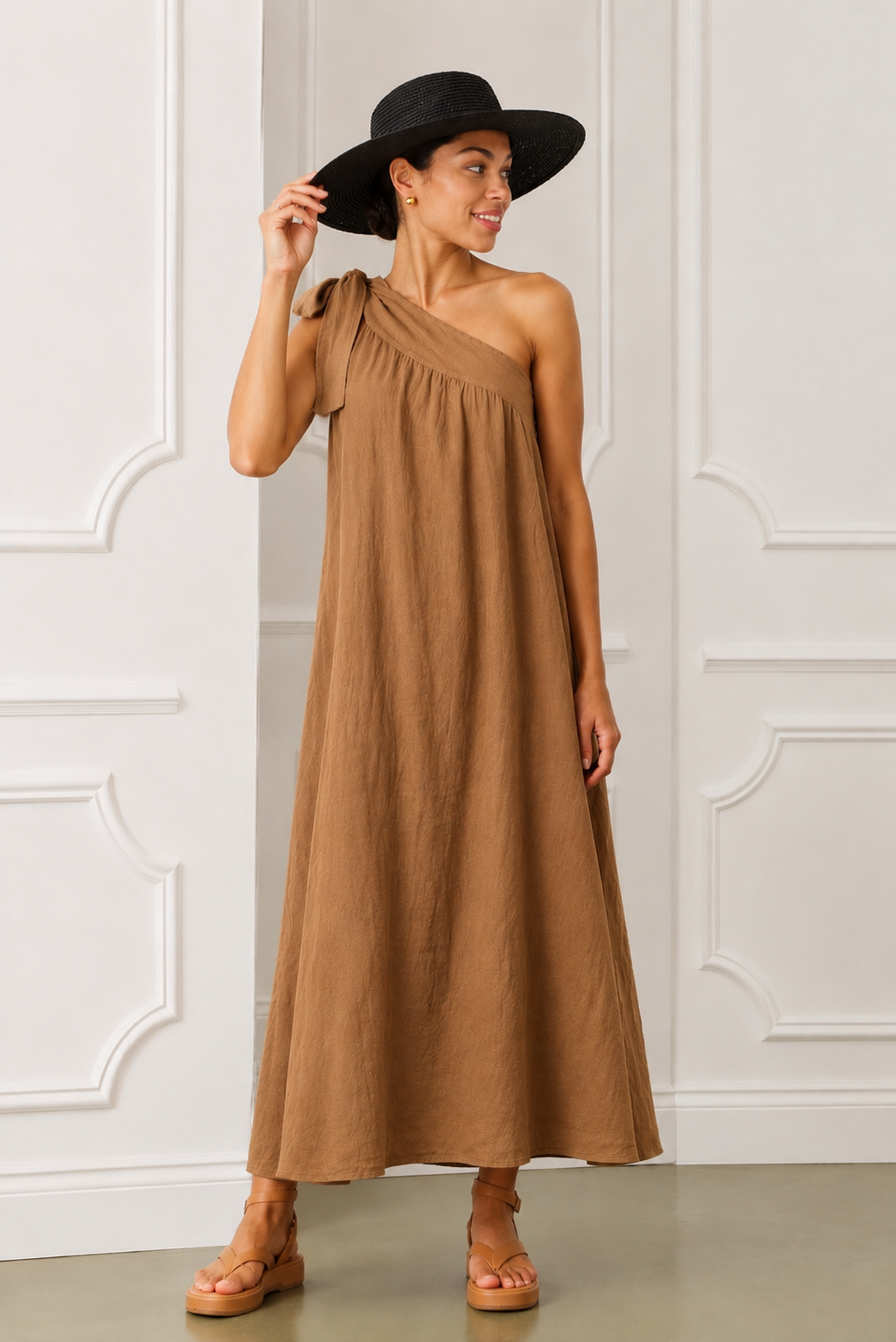 Daria Linen Dress, Camel