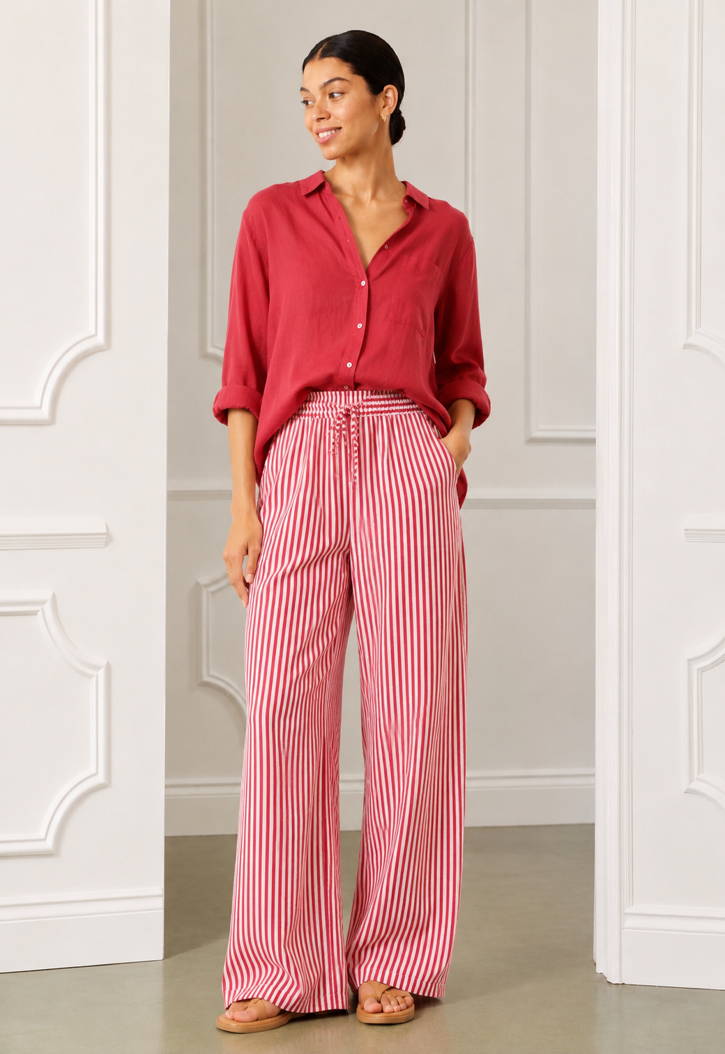 Dean Cotton Trouser, Red Stripe