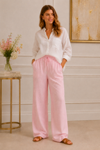 Dean Cotton Trouser, Pale Pink Stripe