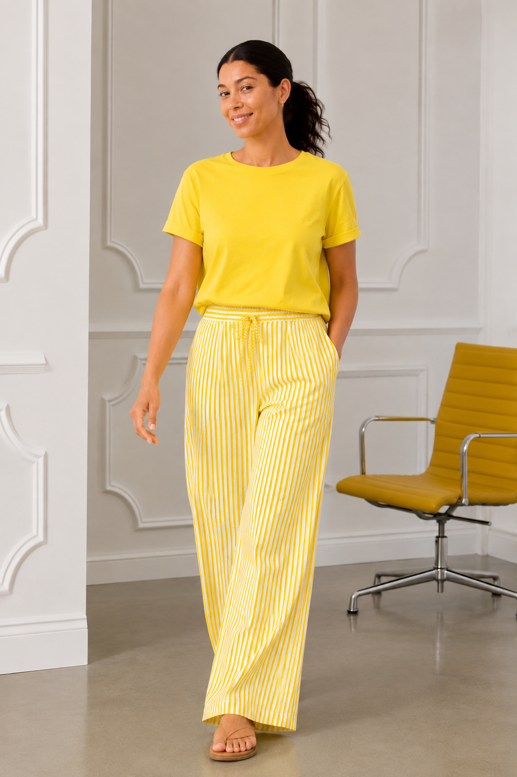 Dean Cotton Trouser, Yellow Stripe