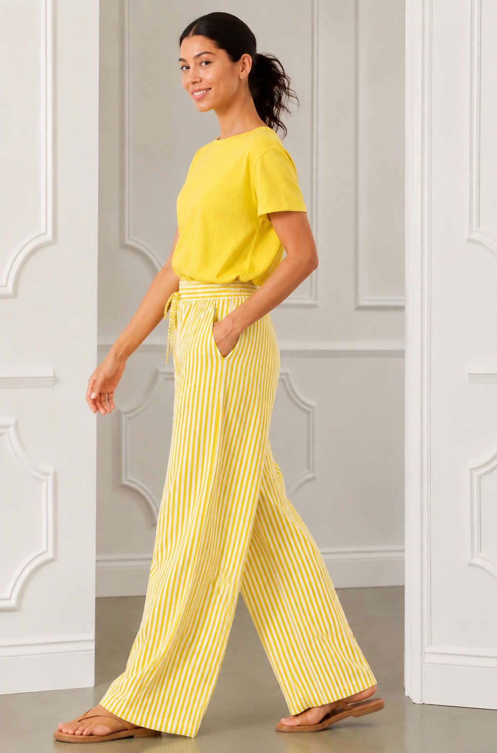 Dean Cotton Trouser, Yellow Stripe