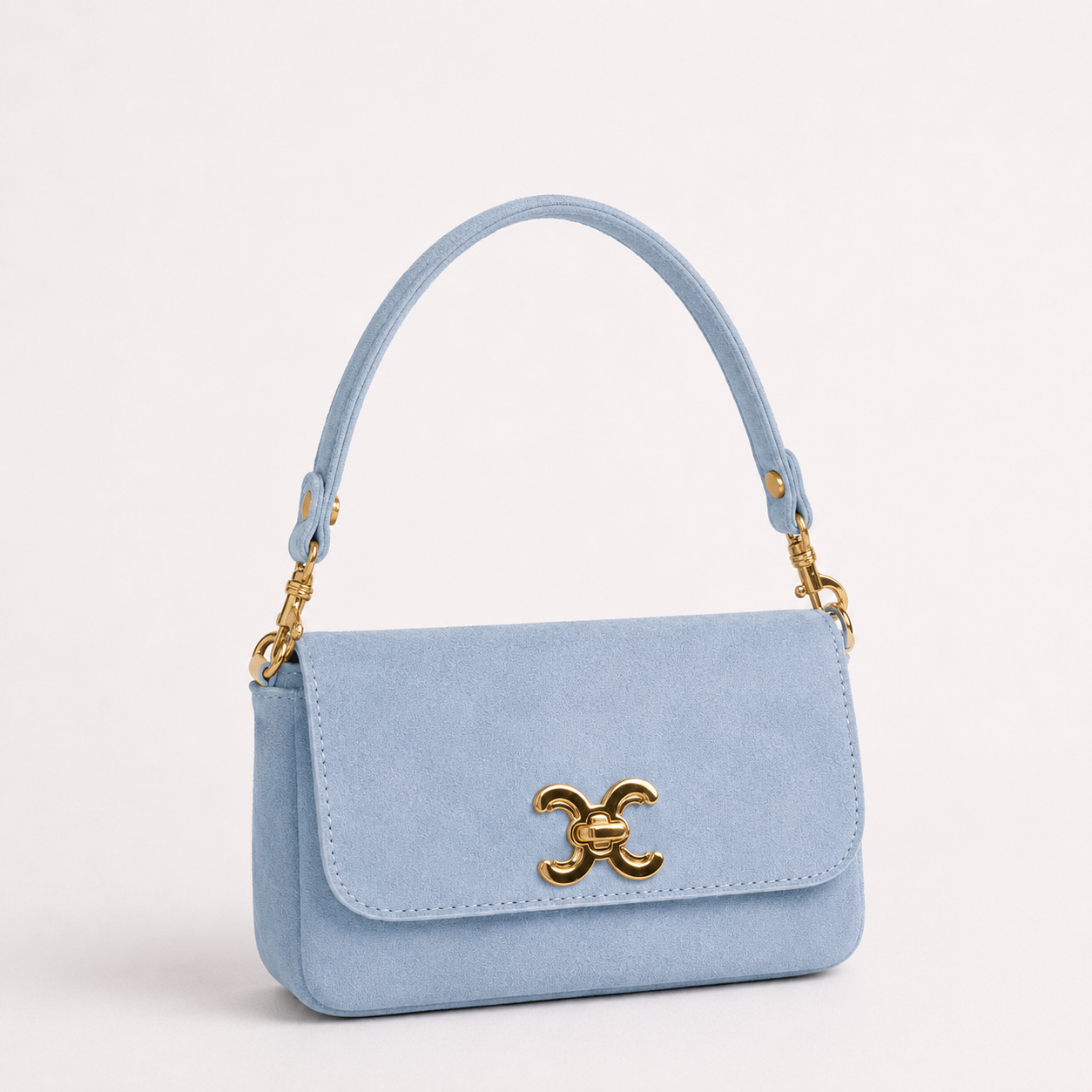 Elena Premium Suede Bag, Pale Blue