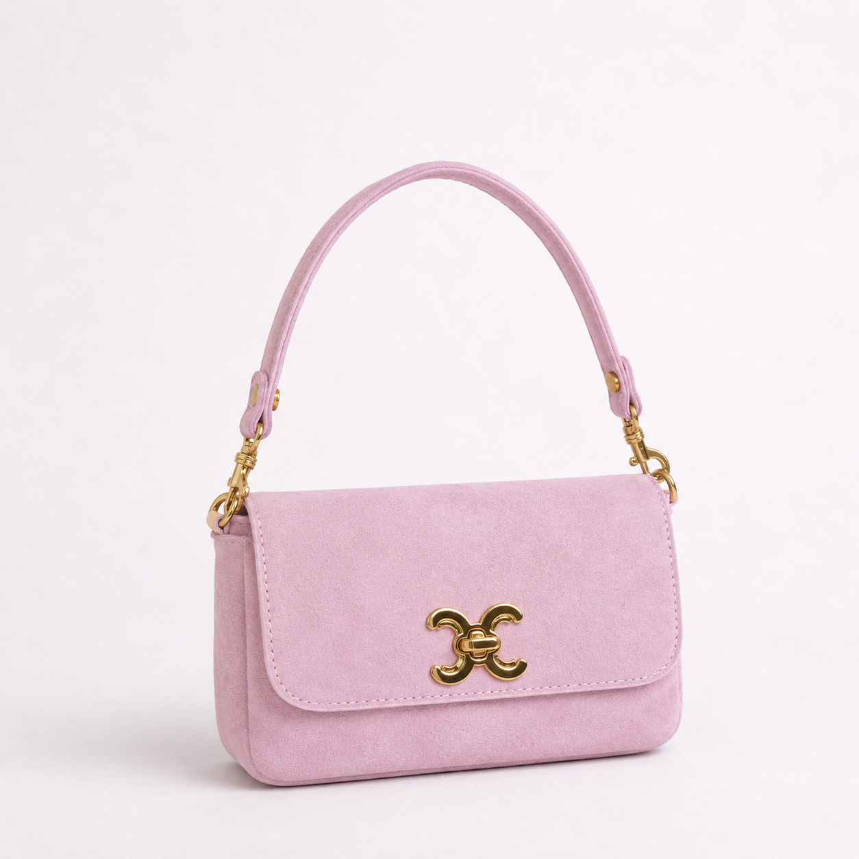 Elena Premium Suede Bag, Peony Pink