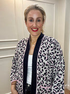 Fiona Edge-to-Edge Cardigan, Pink & Black Leopard print