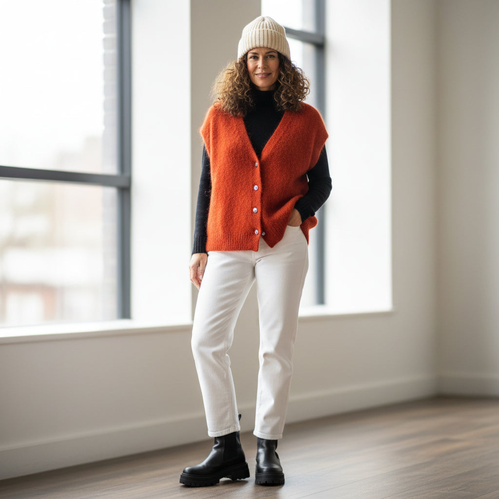 Gaia Knitted Vest, Burnt Orange