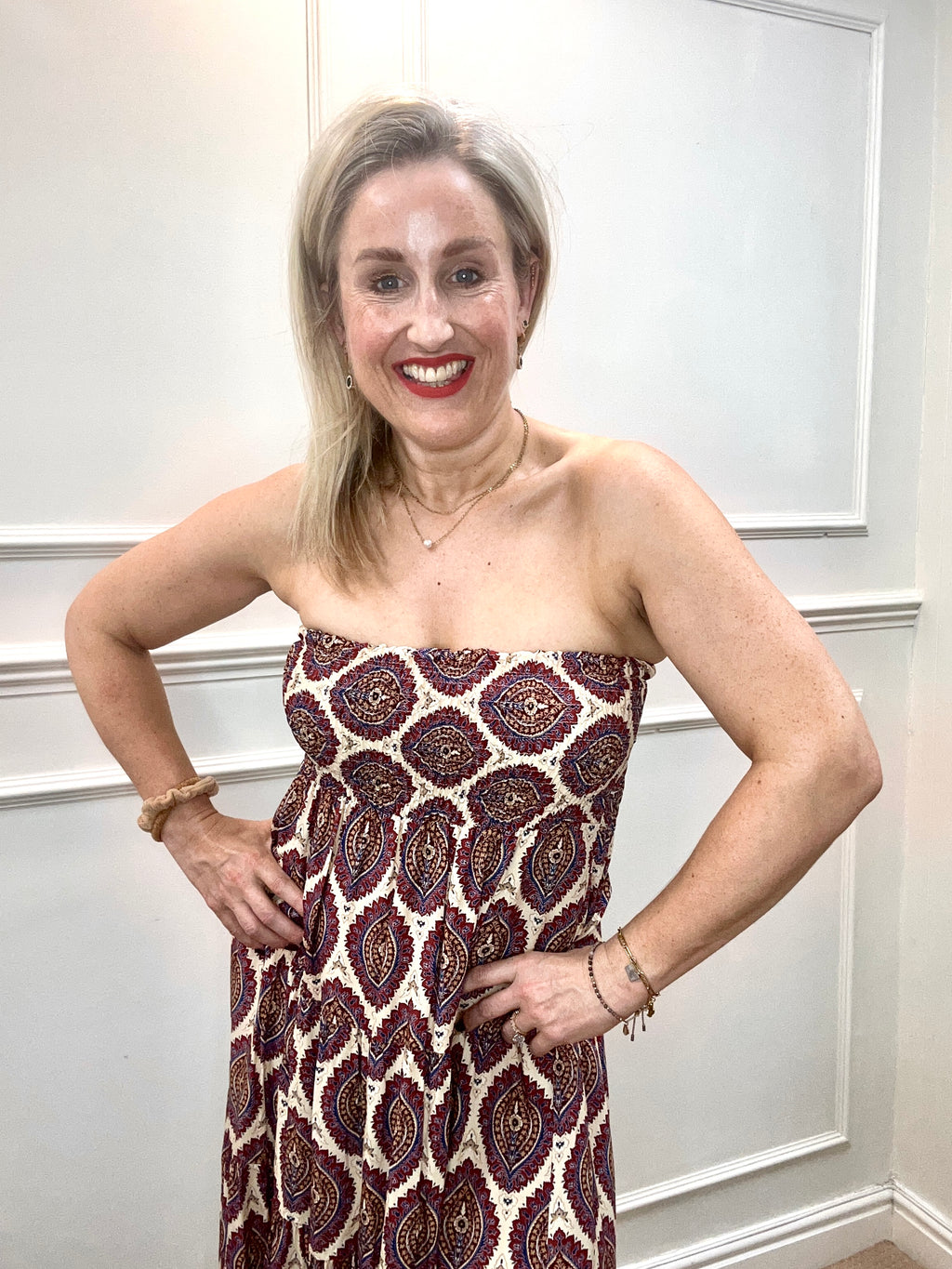 Gaynor Viscose Shirt Dress, Burgundy & Cream
