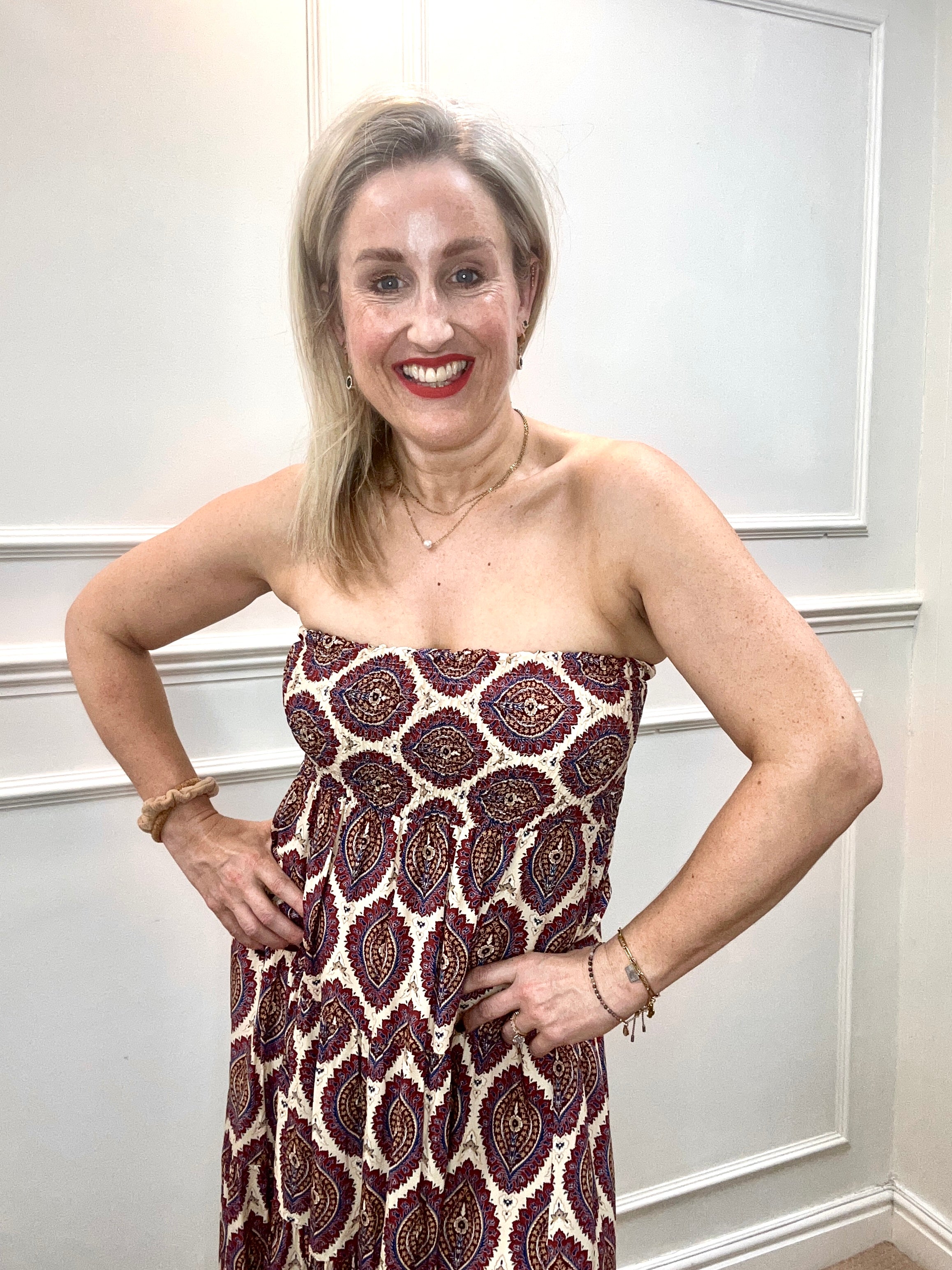 Gaynor Viscose Shirt Dress, Burgundy & Cream