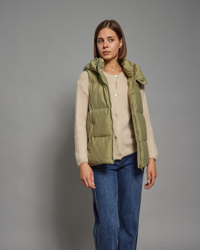 Gena Hooded Puffer Gilet, Khaki