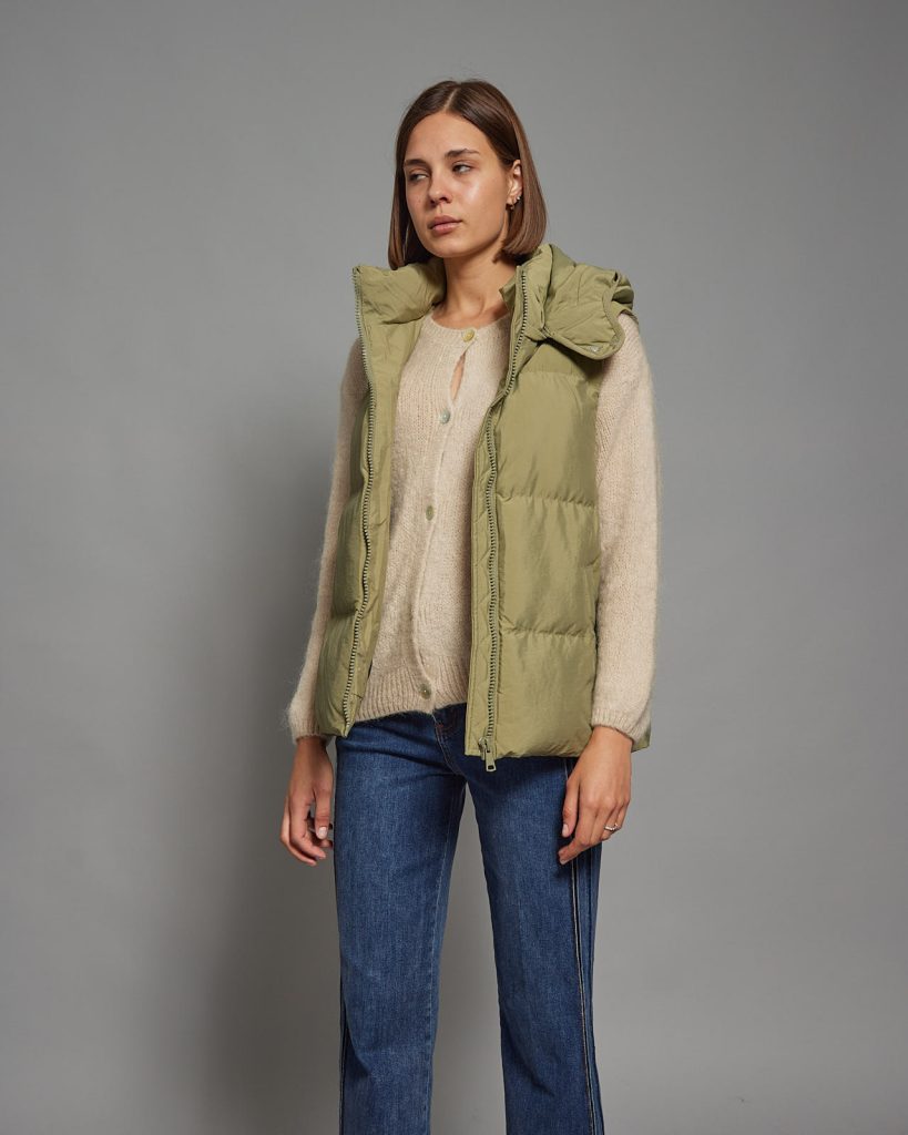 Gena Hooded Puffer Gilet, Khaki