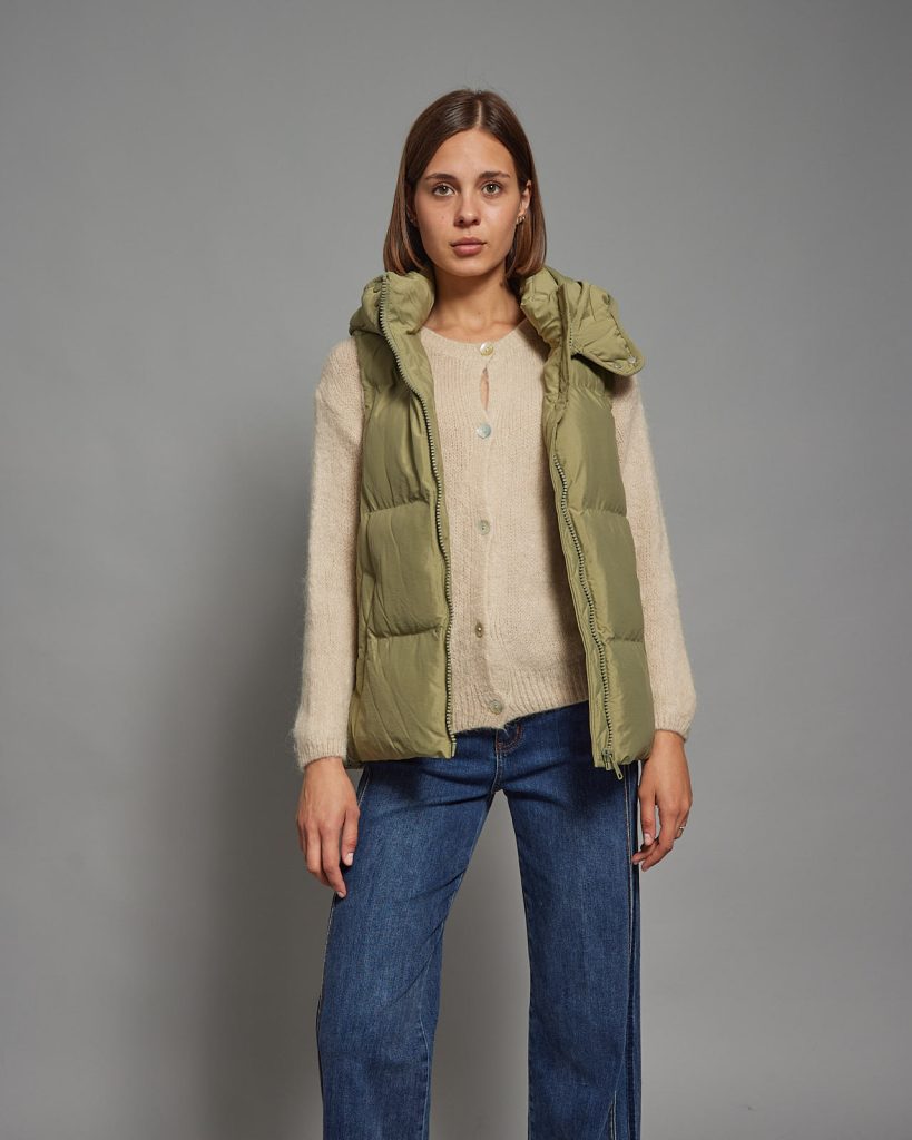 Gena Hooded Puffer Gilet, Khaki
