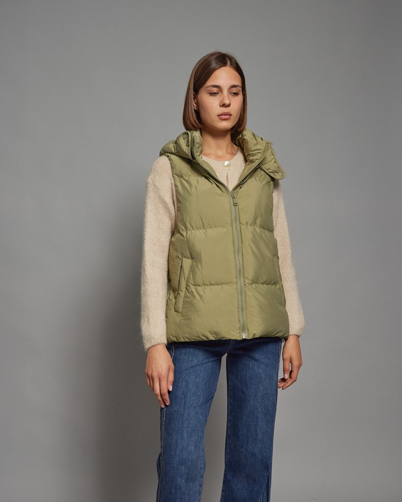 Gena Hooded Puffer Gilet, Khaki