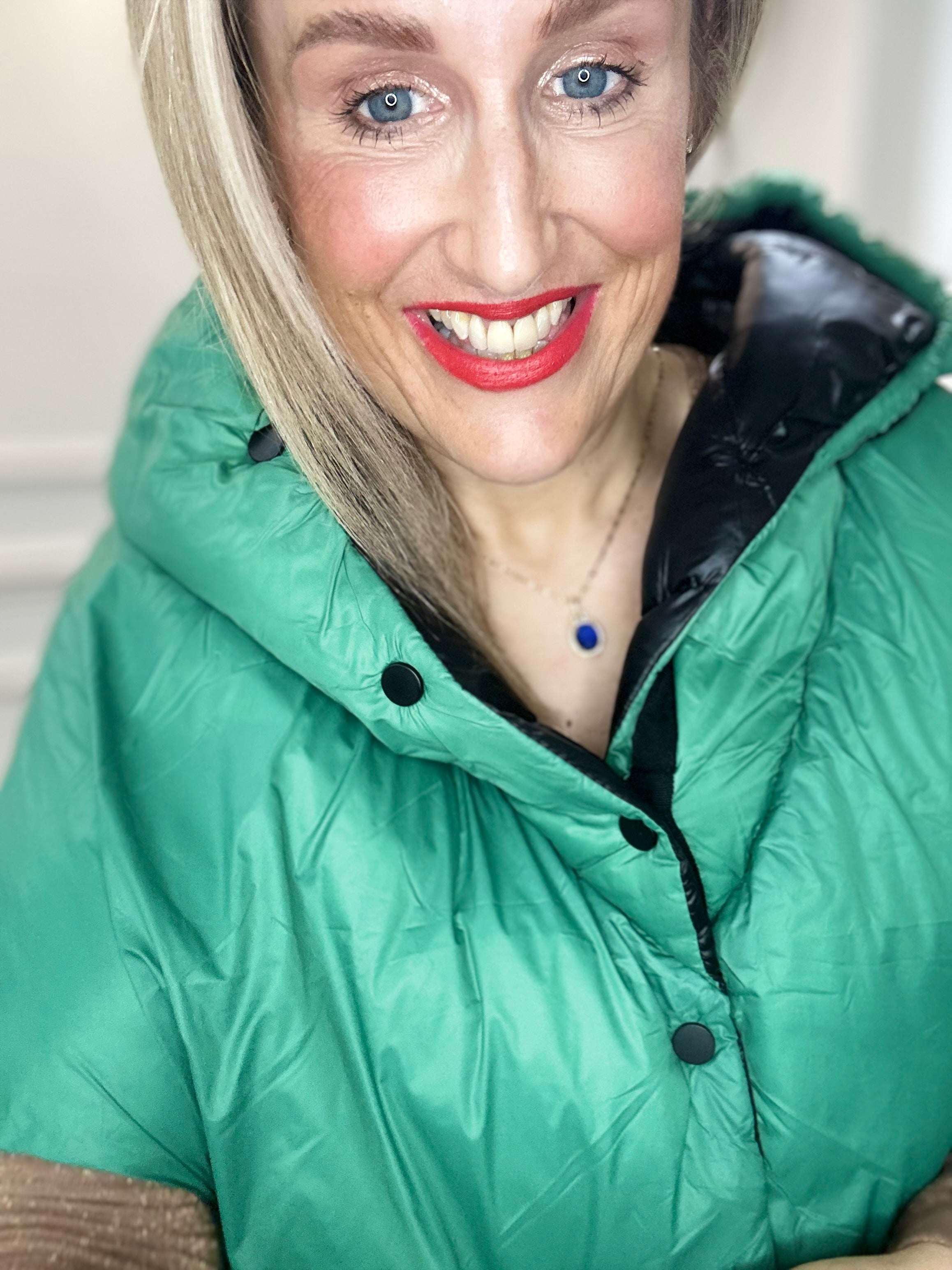 Georgia Reversible Puffer Gilet, Green & Black