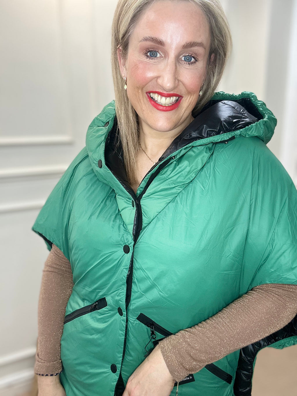 Georgia Reversible Puffer Gilet, Green & Black