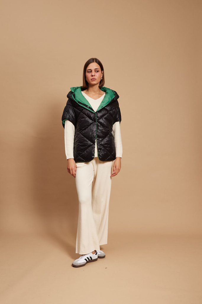Georgia Reversible Puffer Gilet, Green & Black
