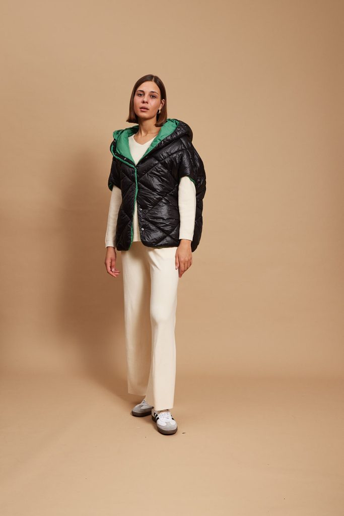 Georgia Reversible Puffer Gilet, Green & Black