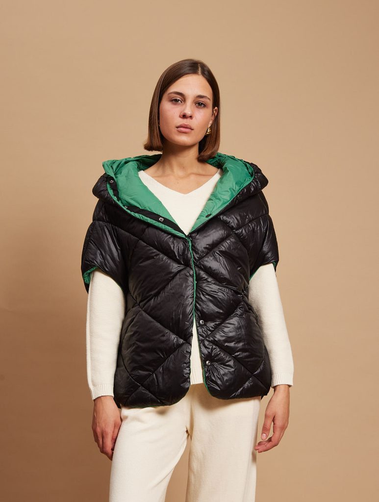 Georgia Reversible Puffer Gilet, Green & Black