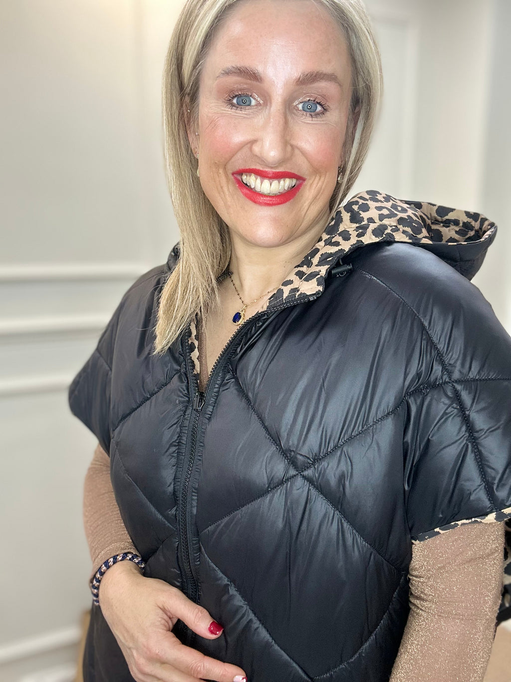 Georgia Reversible Puffer Gilet, Leopard & Black