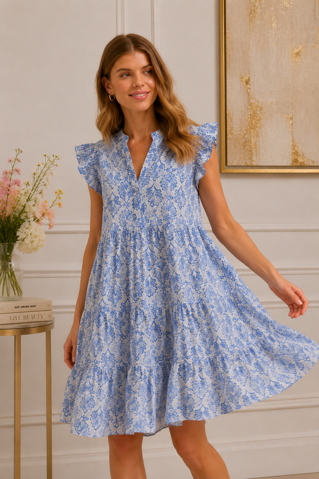 Ghada Cotton Dress, Light Blue