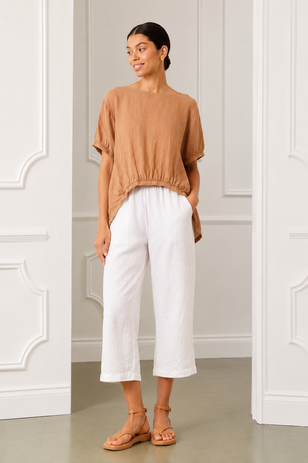 Hester Linen Top, Camel