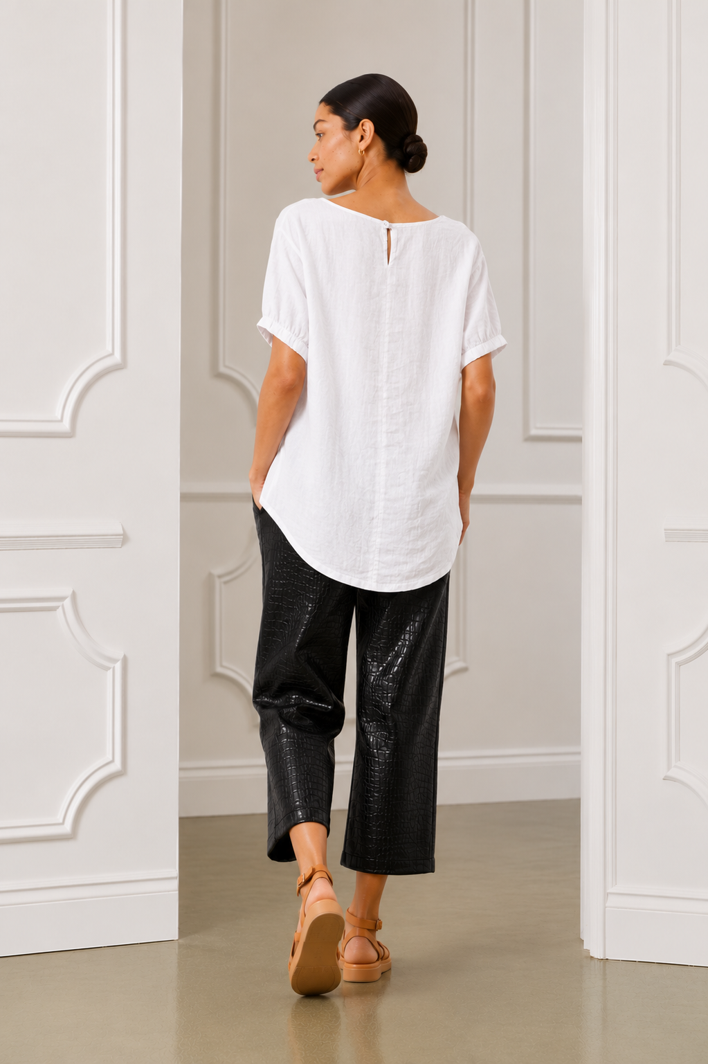 Hester Linen Top, White